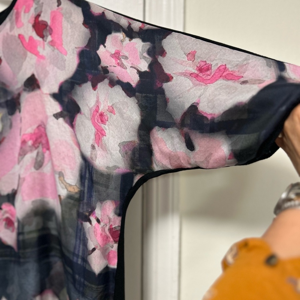 Marina Rinaldi Sport Black  Floral Top Kimono Sleeves Size XL - Picture 3 of 10